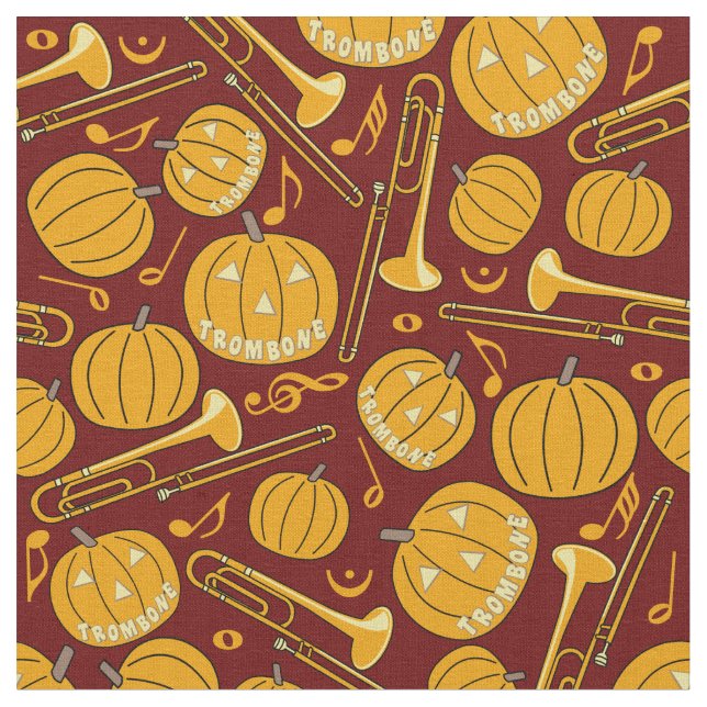 Tissu Motif Citrouille d'Halloween Trombones (Fermer)