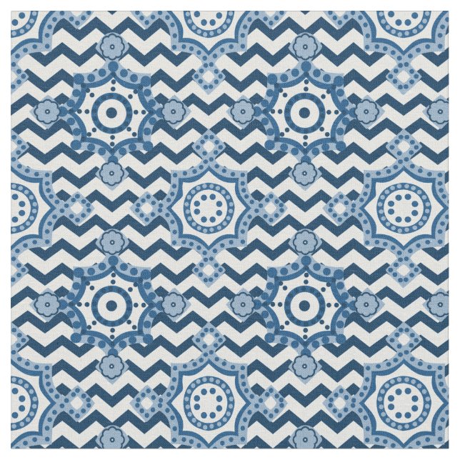 Tissu Motif classique bleu et blanc Chevron (Fermer)