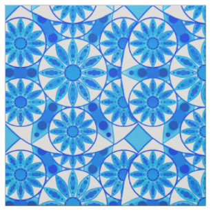 Tissu Motif, cobalt, turquoise et blanc de mandala