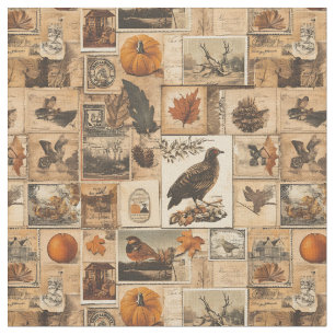 Tissu Motif Collage d'automne vintage   Ephémère rustiqu