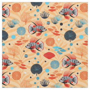 Tissu Motif coloré de poisson rouge et de récif corallie