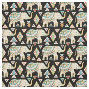 Tissu Motif coloré mignon d'éléphants d'Asie