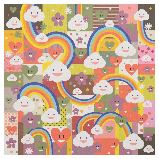 Tissu Motif coloré mignon d'illustration de harajuku (Échantillon)