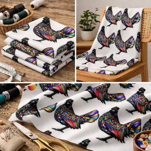 Tissu Motif Coq Coloré Ferme Arc-en-ciel Poule