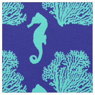 Tissu Motif côtier des chevaux de mer de la marine turq