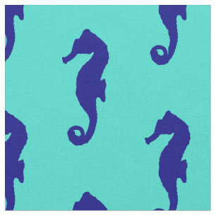 Tissu Motif côtier d'hippocampe bleu de turquoise