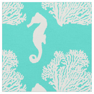 Tissu Motif Côtier Turquoise Et Blanc