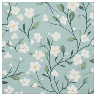 Tissu Motif Cottagecore Fleur Blanche Menthe