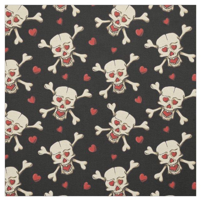 Tissu Motif crâne avec coeur (Échantillon)