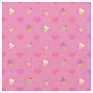Tissu Motif Cupcake rose