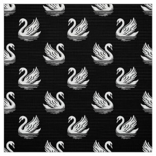 Tissu Motif cygne 02 - Blanc sur noir