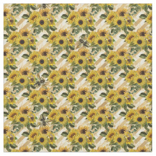 Tissu Motif d'abeilles de tournesol d'or Monogramme