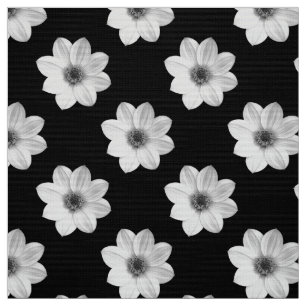 Tissu Motif Dahlia - Noir et Blanc