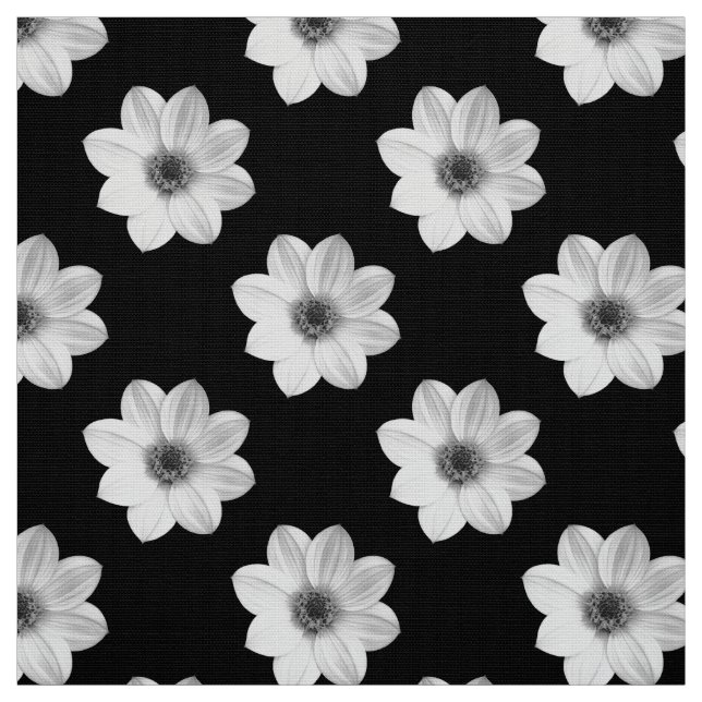 Tissu Motif Dahlia - Noir et Blanc (Échantillon)