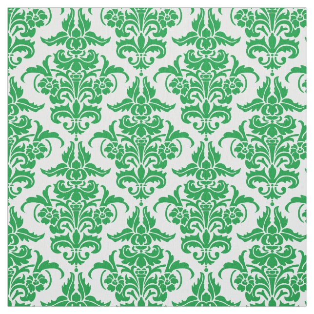 Tissu Motif Damas - Vert herbe sur blanc (Échantillon)