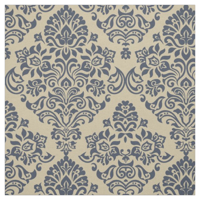 Tissu Motif damassé sans couture bleu et crème élégant (Échantillon)
