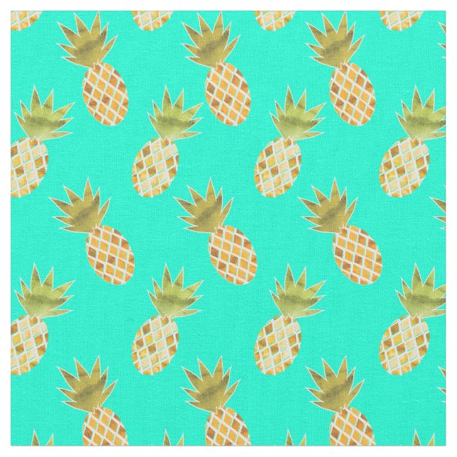 Tissu Motif d'ananas à aquarelle d'été tropical (Fermer)