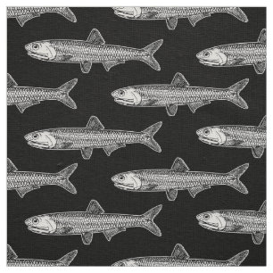Tissu Motif d'anchois - noir et blanc