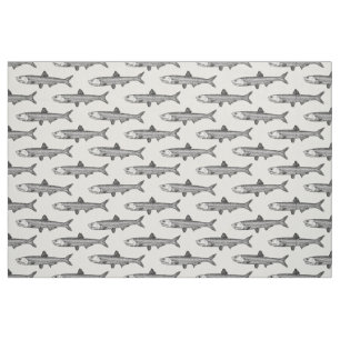 Tissu Motif d'anchois - noir sur blanc