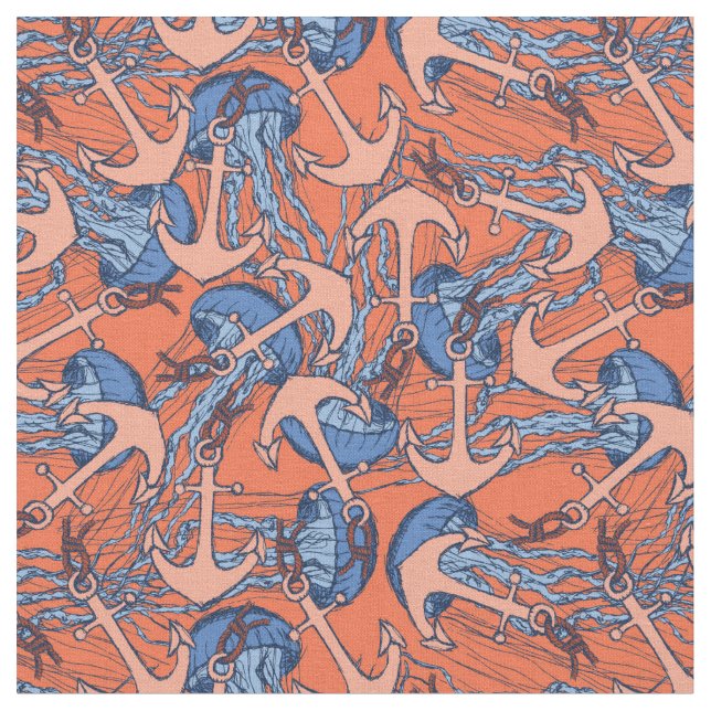 Tissu Motif d'Ancre et de méduses (Fermer)