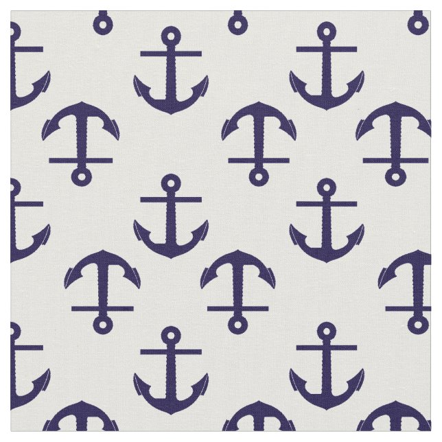 Tissu Motif d'ancre nautique bleu et blanc (Fermer)