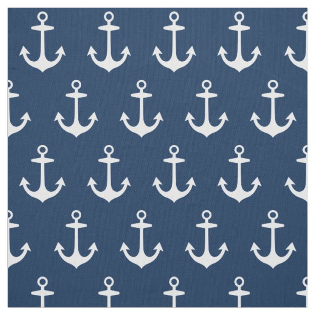 Tissu Motif d'ancres bleu marine et blanc (Échantillon)