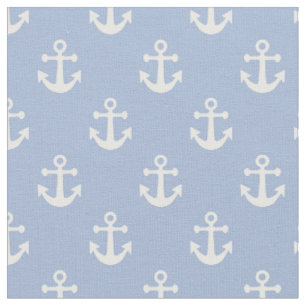 Tissu Motif d'Ancres nautiques bleu ciel et blanc