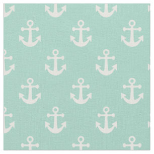 Tissu Motif d'Ancres nautiques vert et blanc