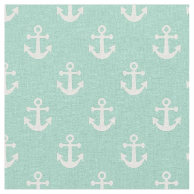 Tissu Motif d'Ancres nautiques vert et blanc (Fermer)