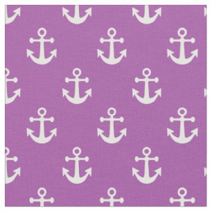 Tissu Motif d'Ancres nautiques violettes et blanches