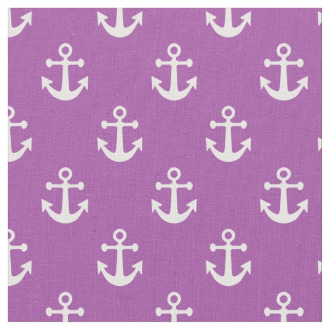 Tissu Motif d'Ancres nautiques violettes et blanches (Fermer)