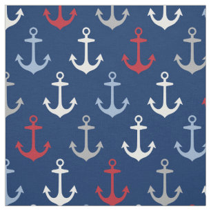 Tissu Motif d'ancres rouge blanc et bleu marine