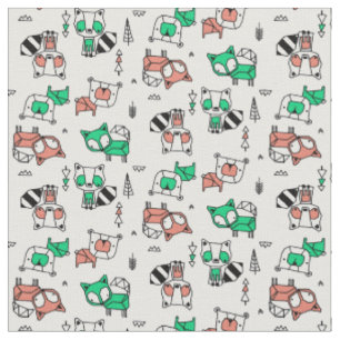 Tissu Motif d'animaux de forêt géométriques