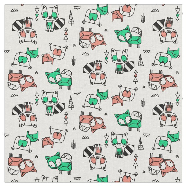 Tissu Motif d'animaux de forêt géométriques (Fermer)