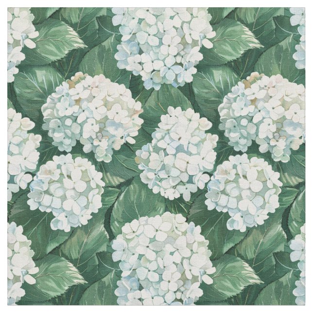 Tissu Motif d'aquarelle blanche Hydrangea Green Feuilles (Fermer)
