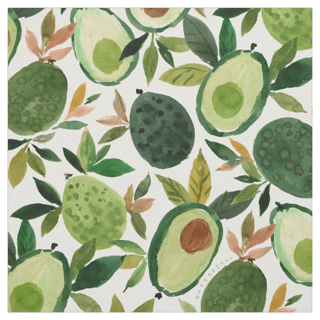Tissu MOTIF d'aquarelle botanique AVOCADO LOVER (Échantillon)