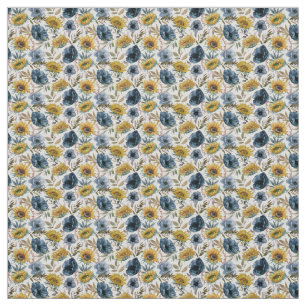 Tissu Motif d'aquarelle de fleurs bleues de tournesol