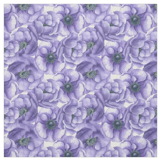 Tissu Motif d'aquarelle de fleurs d'anémone violet (Échantillon)