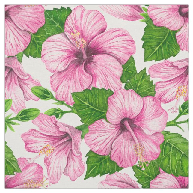 Tissu Motif d'aquarelle d'hibiscus rose (Échantillon)