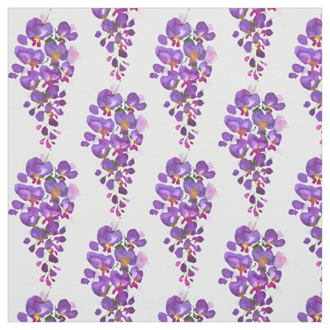 Tissu Motif d'aquarelle florale de la glycine pourpre (Échantillon)