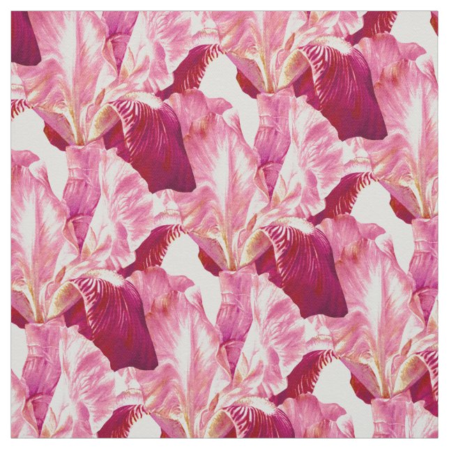 Tissu Motif d'art botanique rose rouge Iris (Échantillon)