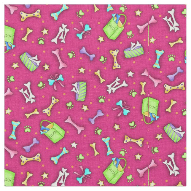 Tissu Motif d'art coloré Fuchsia rose chien (Fermer)