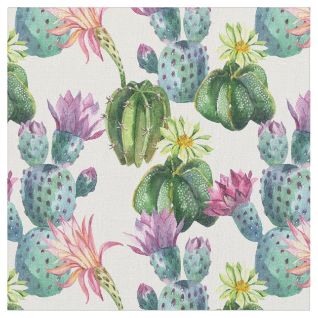 Tissu Motif d'art de cactus d'aquarelle (Fermer)