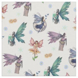 Tissu Motif d'art fantastique de fée de fleurs mignonnes