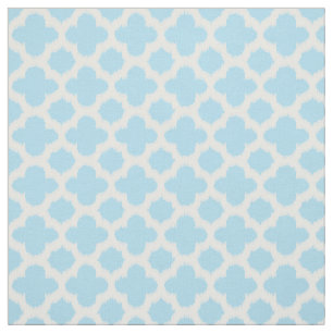 Tissu Motif d'art Pastel Blue White Ikat Quatrefoil