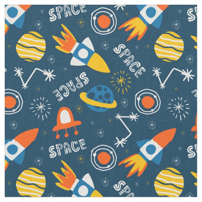 Tissu Motif d'aventures spatiales colorées (Fermer)
