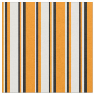 Tissu Motif de bandes orange foncé, blanche et noire