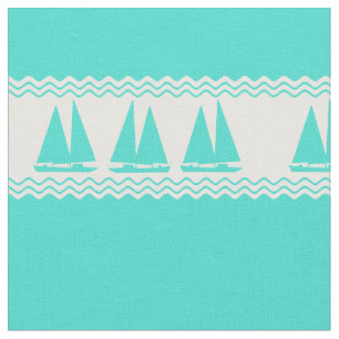 Tissu Motif de bateau à voile blanc Turquoise