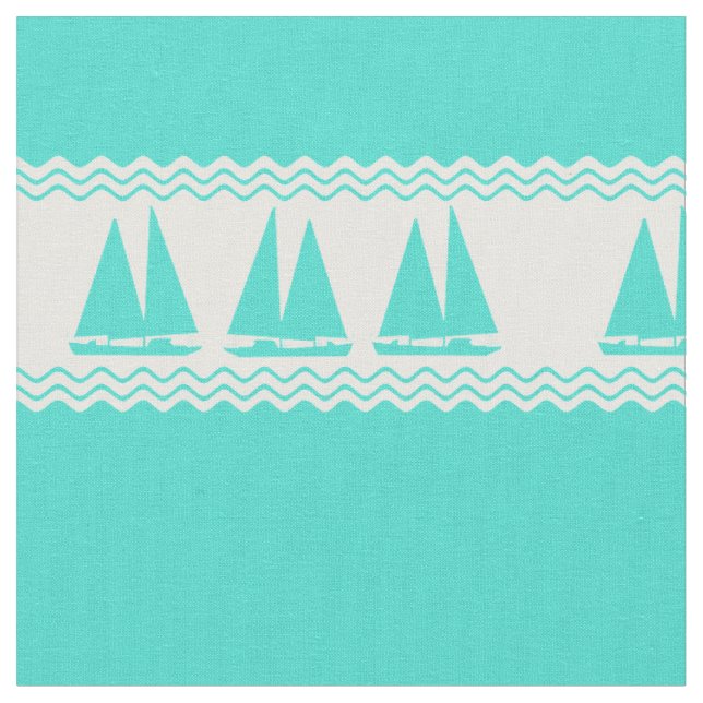 Tissu Motif de bateau à voile blanc Turquoise (Fermer)