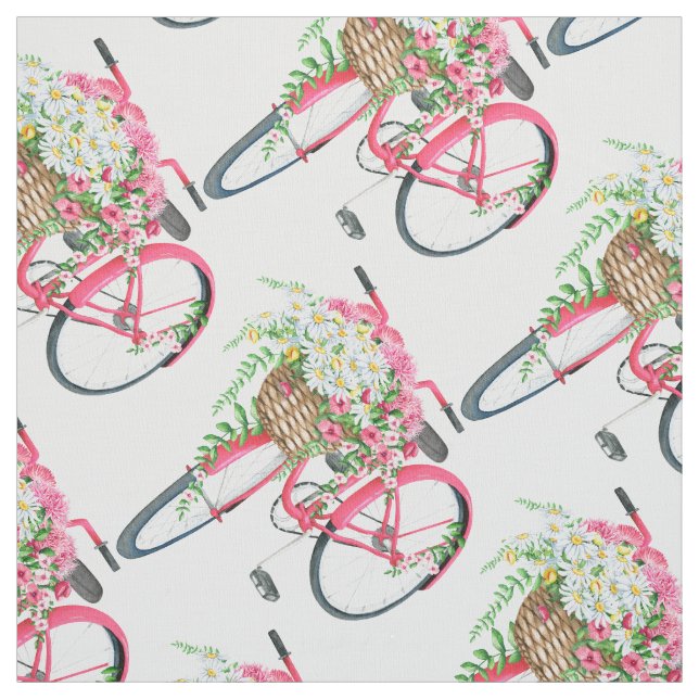 Tissu Motif de bicyclette rose rétro Panier (Échantillon)